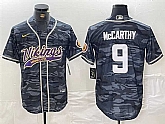 Men's Minnesota Vikings #9 J.J. McCarthy Gray Camo Cool Base Stitched Baseball Jersey,baseball caps,new era cap wholesale,wholesale hats